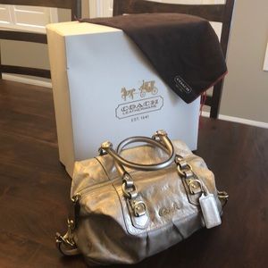 COACH purse gold with purple interior